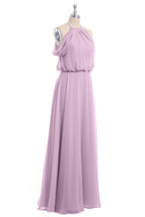Salie groene chiffon halter blouson-stijl lange bruidsmeisje jurk