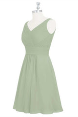 Sage Green Chiffon A-lijn korte bruidsmeisje jurk