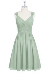 Sage Green V-Neck Backless A-Line Short Bridesmaid Dress