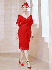 Floating sleeve V-neck sequin decal decoration for mother of the bride dress