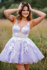 Green Sequin Lace Plunge V Backless A-Line Short Gown