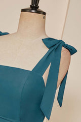 Groenblauw vlinderdasbanden A-lijn chiffon lange bruidsmeisje jurk met vleugel