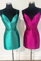 Magenta V-Neck Bodycon Homecoming Dress