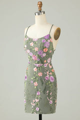 Spaghetti Straps Bodycon Homecoming Dress with Floral Print