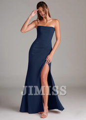 Strapless off shoulder side slit backless and floor length bridesmaid dress - Jimiss Dress