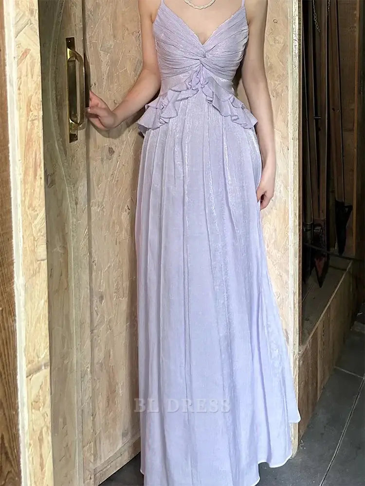 A Line Spaghetti Straps Simple Pretty Lilac Long formal dresses Bridesmaid Dresses evening gown Prom Dress
