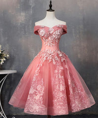 En dentelle en tulle rose robe de bal courte, robe de retour rose
