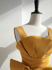 Simple yellow tulle long prom dress, yellow tulle formal dress