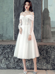 White sweetheart off shoulder tulle short prom dress