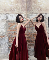 Eenvoudige Bourgondische thee -lengte prom -jurk, Bourgondische bruidsmeisje jurk