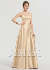 A-shaped square floor mopping satin and floor length Prom dress