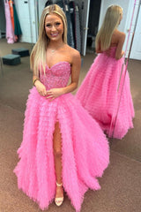 Addilyn |A-line Strapless Multi-Layers Tulle Prom Dress with Slit