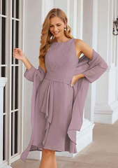 A-line Scoop Neck Knee-Length Chiffon Mother of the Bride Dresses With Pleated and Jacket Pure Color