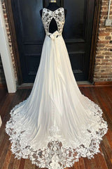 White Cowl Neck Cutout Back Lace-Trimmed Long Wedding Dress Beautiful