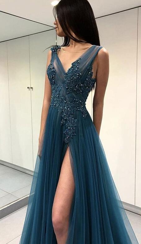 A-line Appliqued Prom Dress Long, Evening Dress, Graduation School Party Gown