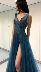 A-line Appliqued Prom Dress Long, Evening Dress, Graduation School Party Gown