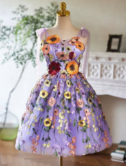 Purple Tulle Lace Short Prom Dress, Purple Homecoming Dress