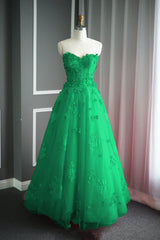 A Line Floral Lace Beaded Sweetheart Tulle Evening Gowns Long Prom Dress
