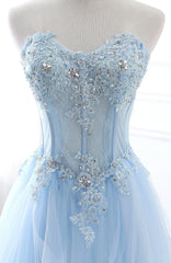 A Line Prom Dresses Sweetheart Tulle With Applique Sweep Train