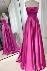 A-Line Fuchsia Prom Dress 2024 Ruched Long Evening Dress Spaghetti Straps