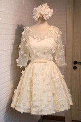 A-Line Half Sleeves Tulle Homecoming Dress With Appliques  TR0204