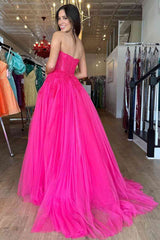 2024 A-Line Hot Pink Prom Dresses Long Evening Dress Sweetheart with Appliques