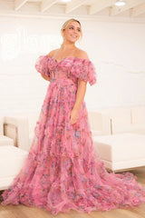 A-Line Off The Shoulder Sweetheart Floral Long Prom Dress TP1346