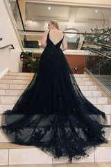 A-Line Plus Size Black 2024 Prom Dresses Lace Spaghetti Straps Tulle Formal Dress