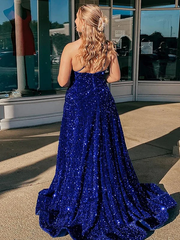 A-Line Plus Size Sequins Iridescent Prom Dresses Purple One Shoulder Sleeveless Ruffles