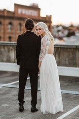 A-Line Round Neck Long Wedding Dress With Lace Long Sleeves TN335
