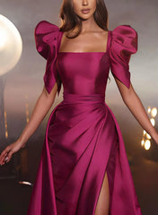 A-shaped/princess square collar and floor prom dress