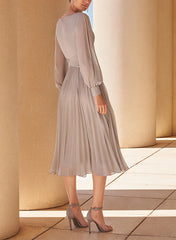A-line/Princess V-neck long sleeved tea long chiffon mother of the bride dress