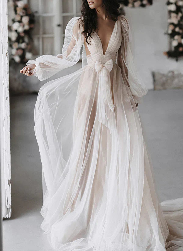 Wholesale A-Line/Princess V-Neck Floor-Length Wedding Dress