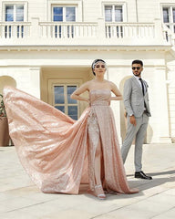 A-line Rose Gold Strapless Split Dresses