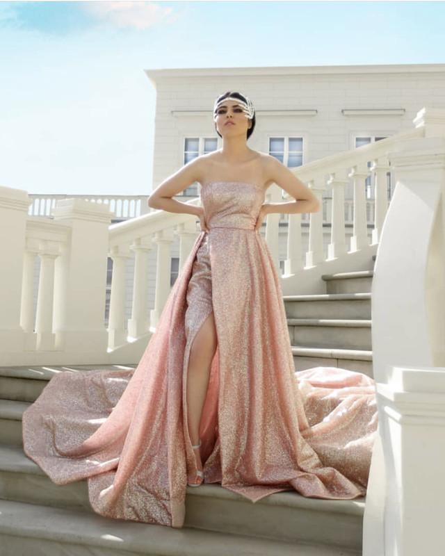 A-line Rose Gold Strapless Split Dresses