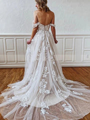 A-Line Straps Sweetheart Wedding Dress with Lace Appliques