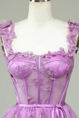A-line Butterfly Corset Homecoming Dress Magenta Graduation Dress HD0208