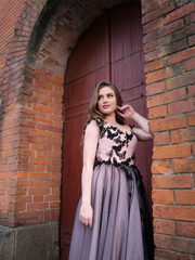 A-line Elegant Round Neck Sleeveless Floor Length Hight Slit Wedding Prom Party Dress With Butterful Applique