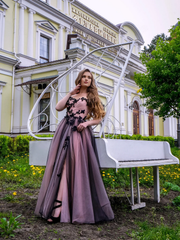 A-line Elegant Round Neck Sleeveless Floor Length Hight Slit Wedding Prom Party Dress With Butterful Applique
