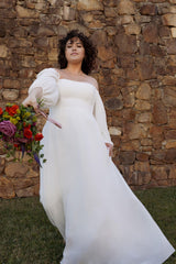 Weitese Formal Wear Dresses Long Sleeves Off-the-shoulder  A-line Floor Length Wedding Dress With Train Long Sleeve Long Dresses Prom