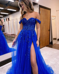Wholesale A-line Off The Shoulder Prom Dress With Appliques prom dresses with long sleeves