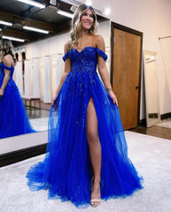 Wholesale A-line Off The Shoulder Prom Dress With Appliques prom dresses with long sleeves