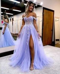Wholesale A-line Off The Shoulder Prom Dress With Appliques prom dresses with long sleeves