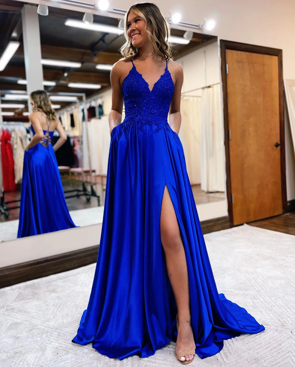 Wholesale A-line Spaghetti Straps Corset Back Prom Dress With Split prom dresses with long sleeves