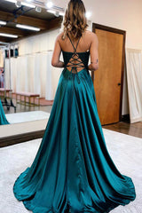 A-line Spaghetti Straps Corset Back Prom Dress With Split TP1293