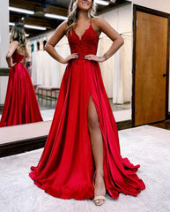 A-line Spaghetti Straps Corset Back Prom Dress With Split