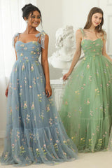 A-line Sweetheart Grey Blue Embroidery Long Prom Formal Dress TP1159