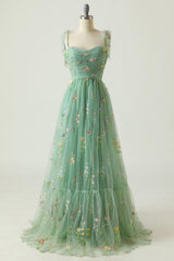 A-line Sweetheart Grey Blue Embroidery Long Prom Formal Dress TP1159