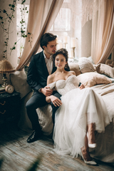 A-line Tulle Rustic Wedding Dress Embroidered Corset Dress Lace Cocktail Midi Gown Off Shoulder Bridal Dress