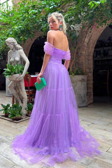 A-line Strapless Off The Shoulder Purple Prom Dress TP1324